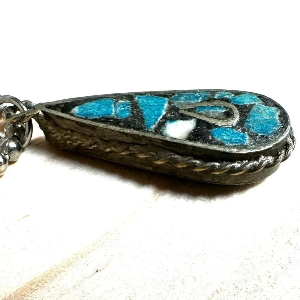 Boho Teardrop Mosaic Turquoise Pendant Necklace